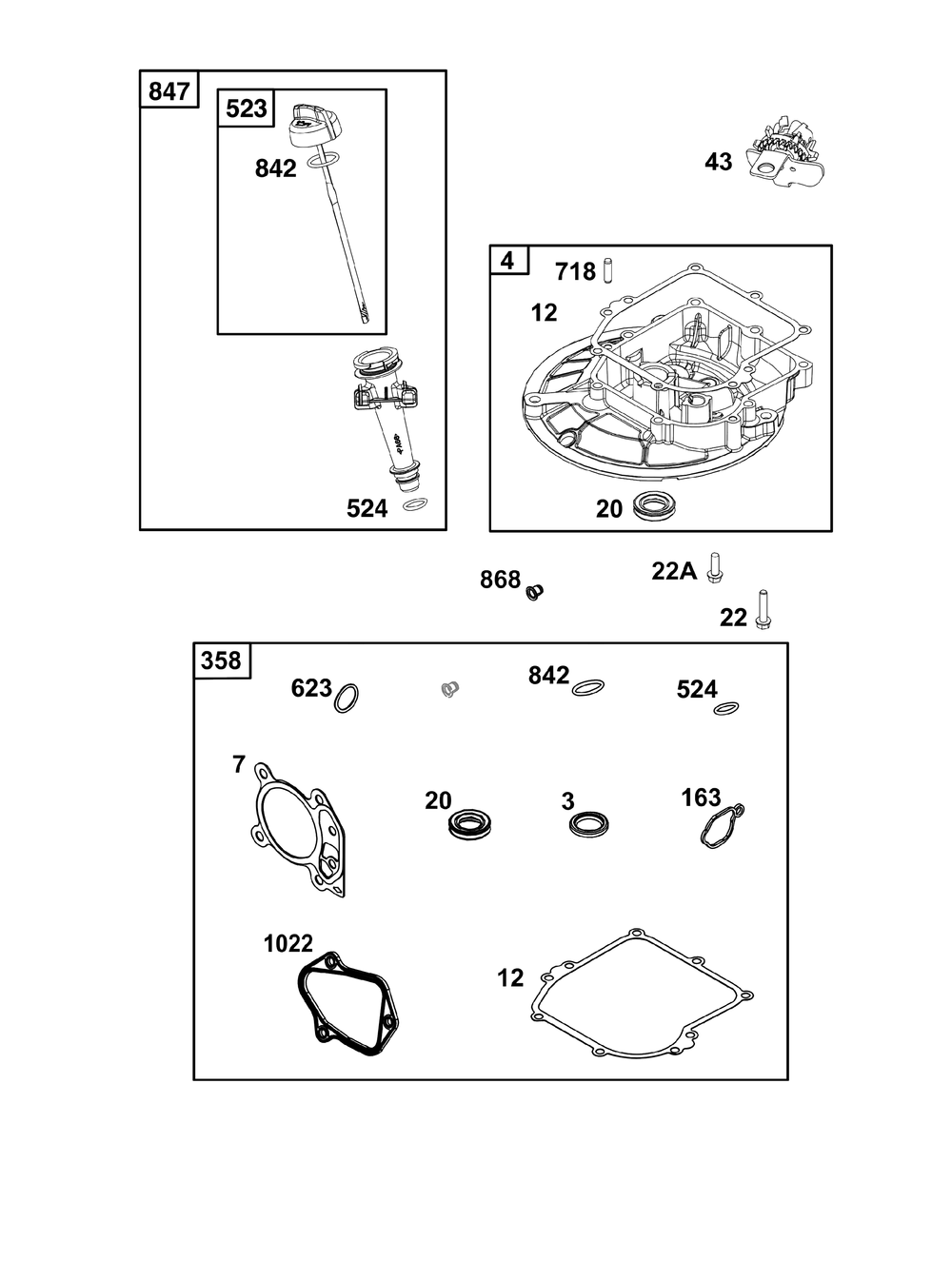 Crankcase Cover/Sump And Lubrication Group Diagram and Parts List for 09P602-0045-H5 020000 - 09Z999 Briggs and Stratton Engine